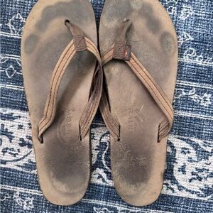 Rainbow Brown Leather Thin Strap Flip Flop Sandals